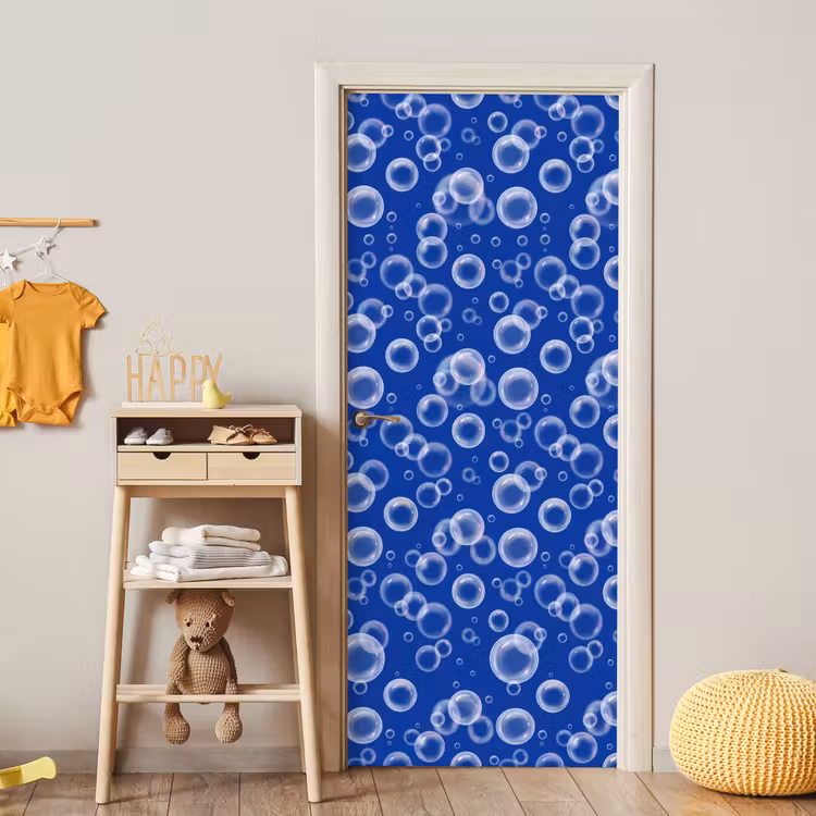Bubbels - Patroon - Blauw deurposter klein -sfeer4