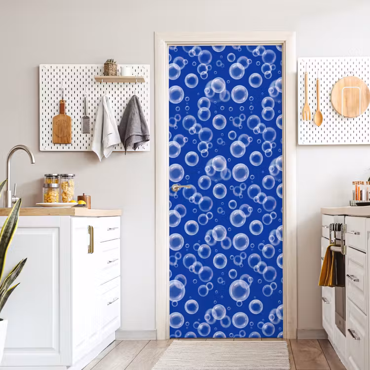 Bubbels - Patroon - Blauw deurposter klein -sfeer5