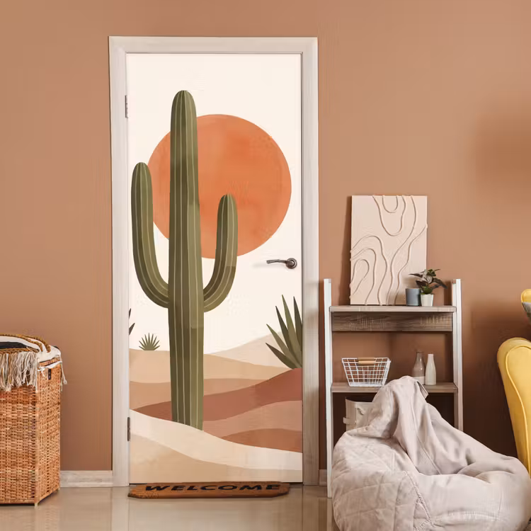 Cactus - Duinen - Modern - Landschap - Groen deurposter klein -sfeer1