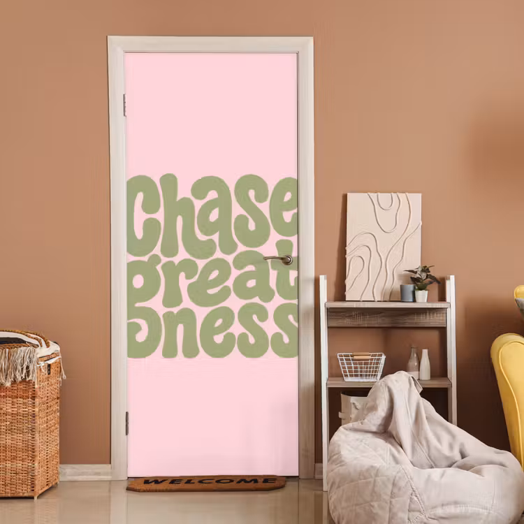 Chase greatness - Groen - Roze - Retro deurposter klein -sfeer1