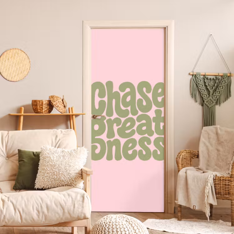 Chase greatness - Groen - Roze - Retro deurposter klein -sfeer2