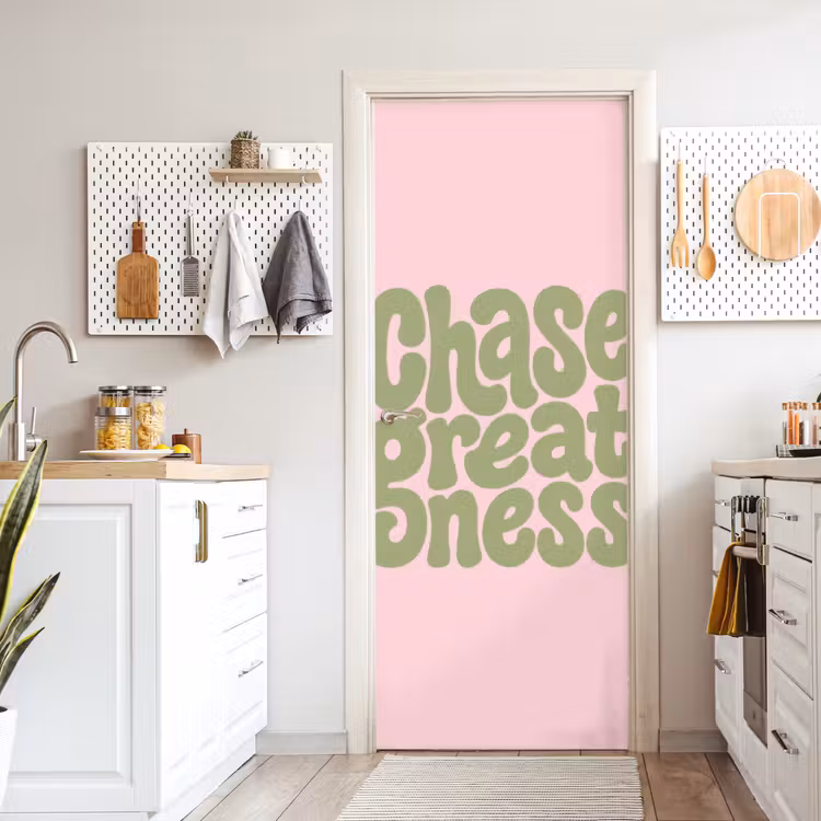 Chase greatness - Groen - Roze - Retro deurposter klein -sfeer5