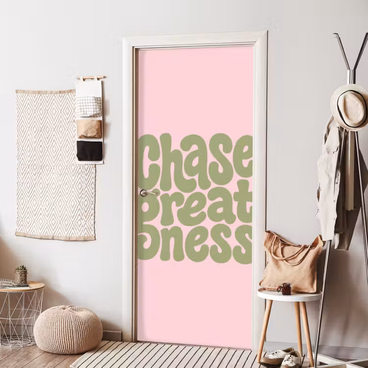 Chase greatness - Groen - Roze - Retro deurposter klein -sfeer6