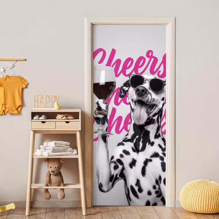 Cheers - Hond - Roze - Wijn deurposter klein -sfeer4