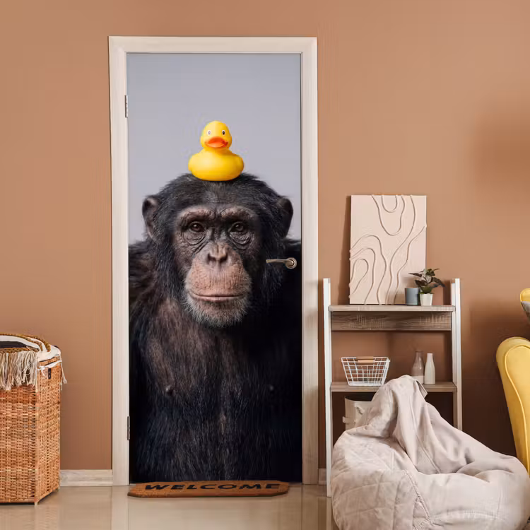 Chimpansee - Badeend - Grijs deurposter klein -sfeer1