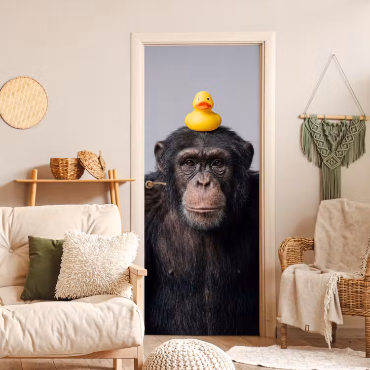 Chimpansee - Badeend - Grijs deurposter klein -sfeer2