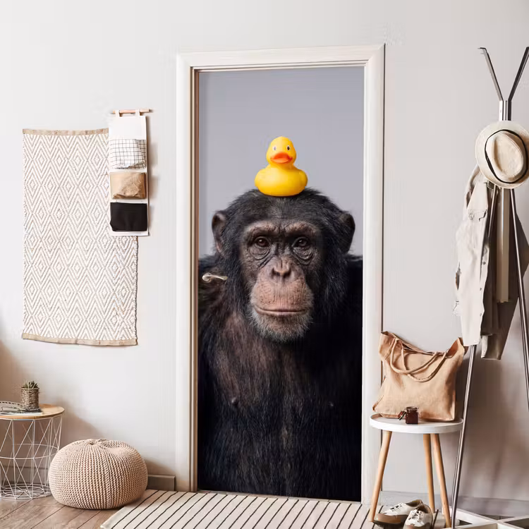 Chimpansee - Badeend - Grijs deurposter klein -sfeer6