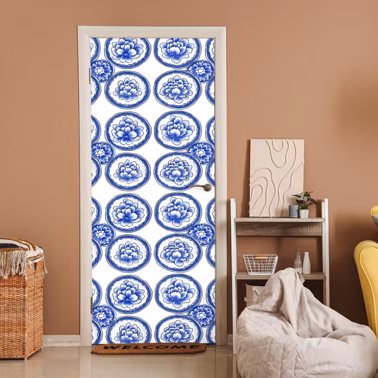 Cirkels - Bloemen - Blauw deurposter klein 289 -sfeer1