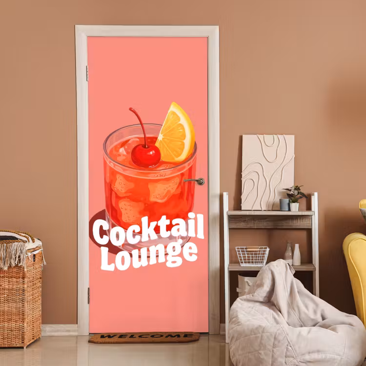 Cocktail Lounge - Glas - Koraal deurposter klein -sfeer1