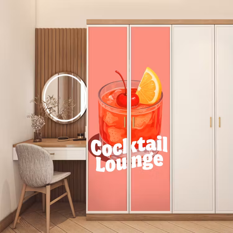 Cocktail Lounge - Glas - Koraal deurposter klein -sfeer3