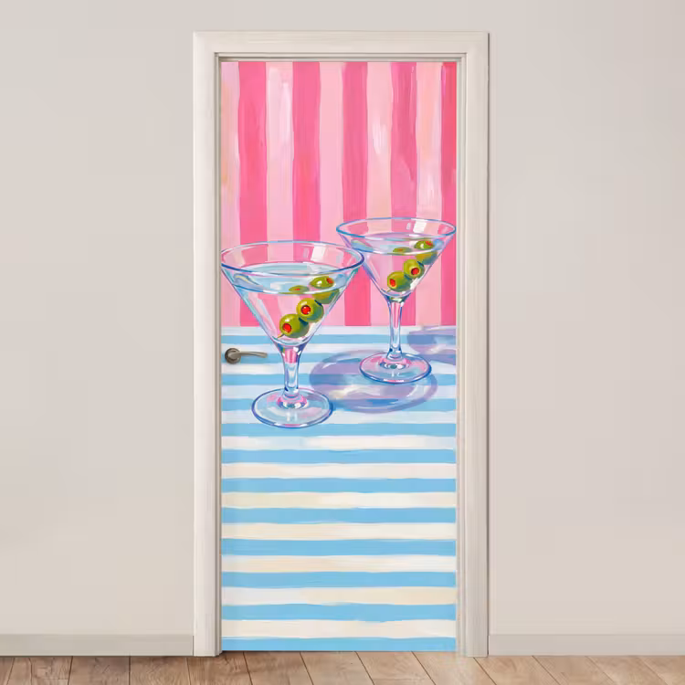 Cocktail - Olijven - Kunst - Modern - Roze deurposter klein -3d_beige