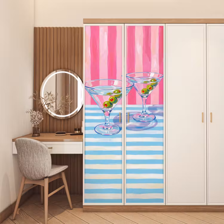 Cocktail - Olijven - Kunst - Modern - Roze deurposter klein -sfeer3