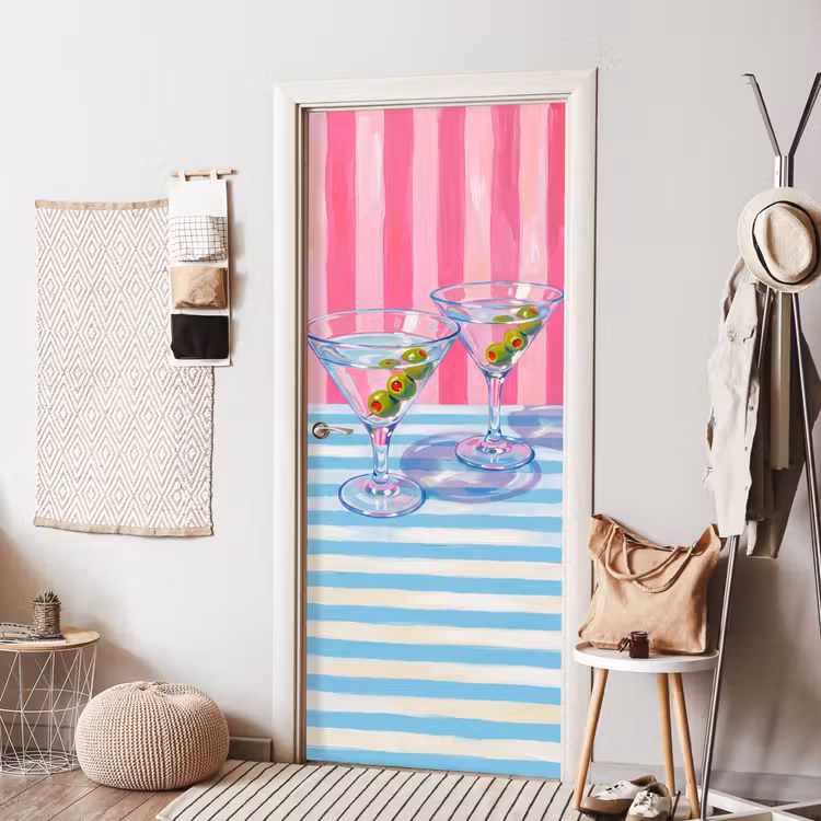 Cocktail - Olijven - Kunst - Modern - Roze deurposter klein -sfeer6