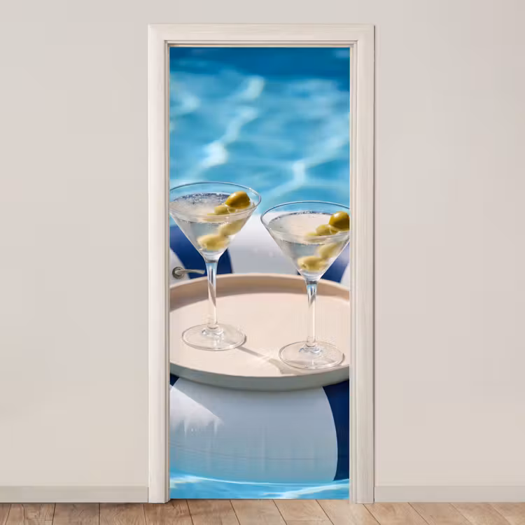 Cocktail - Zwembad - Zomer - Blauw deurposter klein -3d_beige