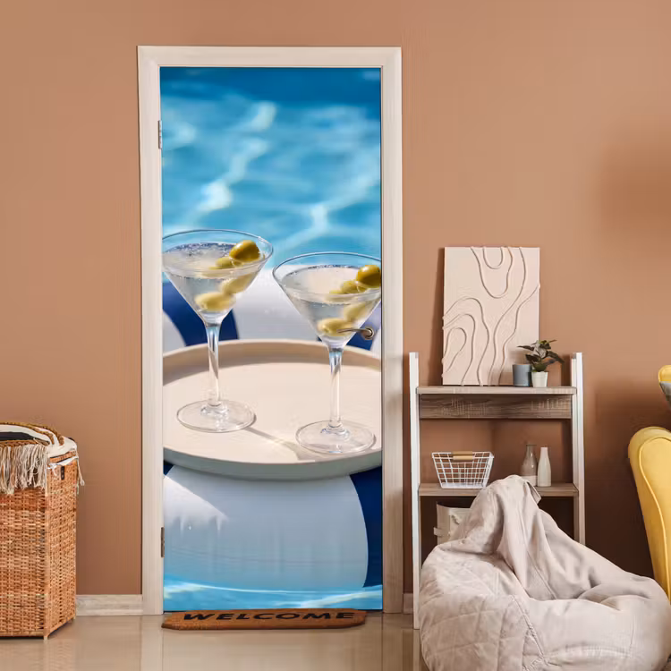 Cocktail - Zwembad - Zomer - Blauw deurposter klein -sfeer1