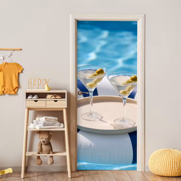 Cocktail - Zwembad - Zomer - Blauw deurposter klein -sfeer4