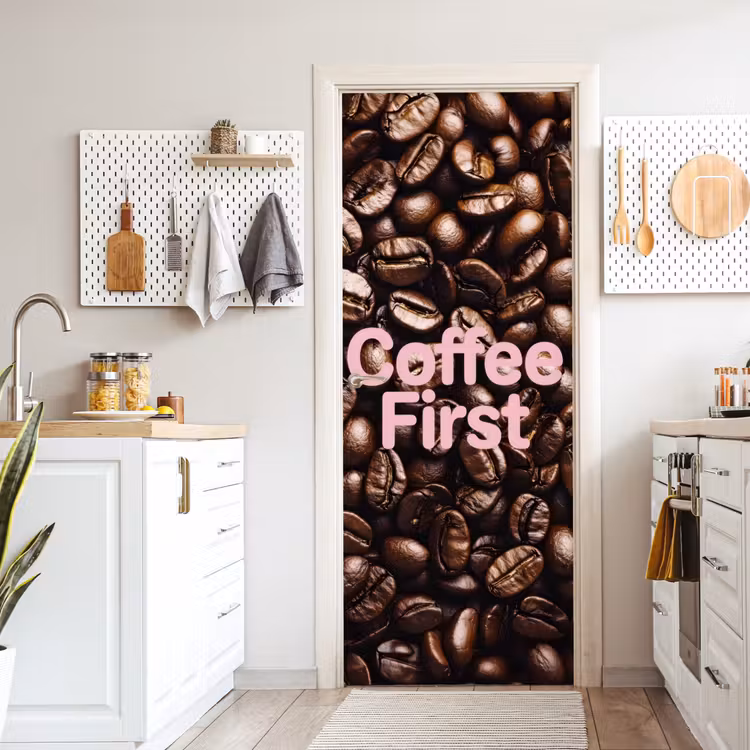 Coffee First - Koffiebonen - Roze deurposter klein -sfeer5