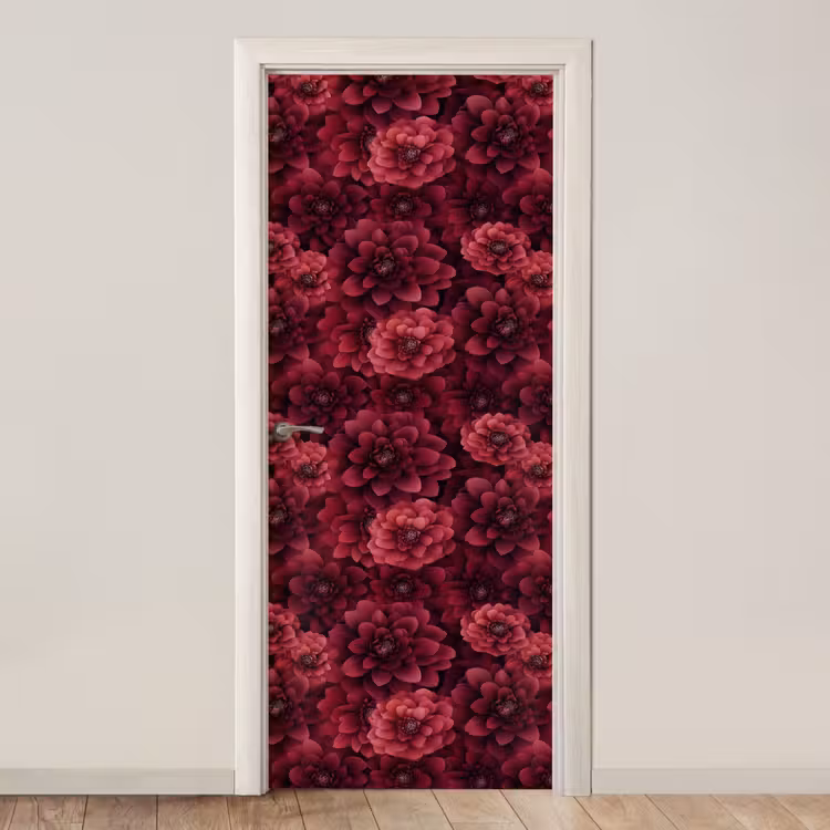 Dahlias - Bloemen - Rood deurposter klein 289 -3d_beige