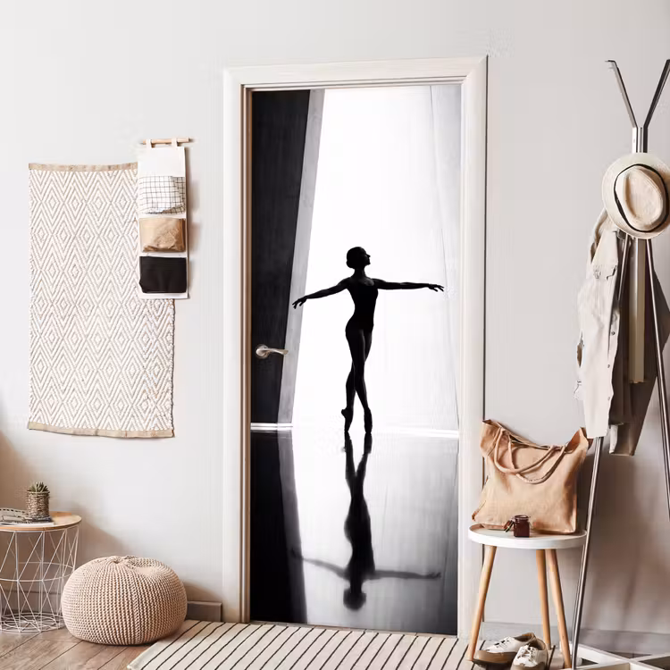 Danser - Silhouette - Kunst - Modern - Zwart-wit deurposter klein -sfeer6