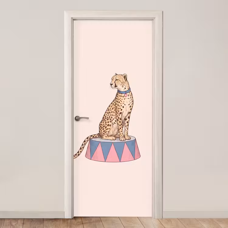 Dieren - Circus - Illustratie - Vintage - Roze deurposter klein -3d_beige