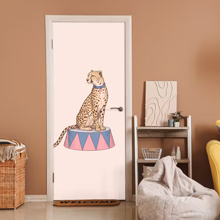 Dieren - Circus - Illustratie - Vintage - Roze deurposter klein -sfeer1