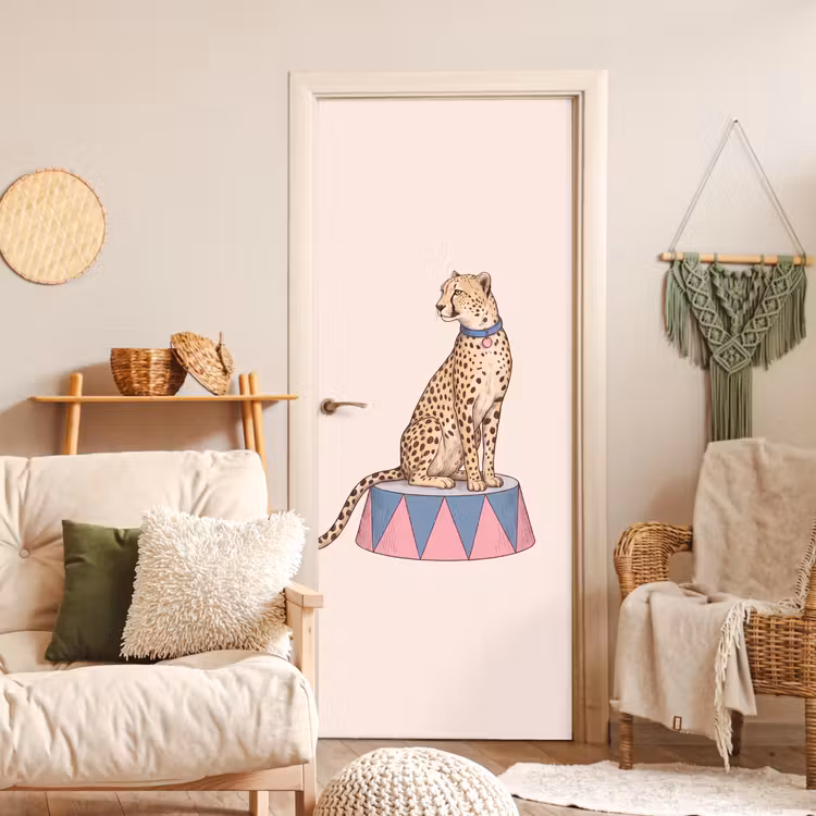 Dieren - Circus - Illustratie - Vintage - Roze deurposter klein -sfeer2