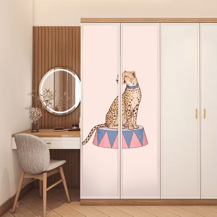 Dieren - Circus - Illustratie - Vintage - Roze deurposter klein -sfeer3