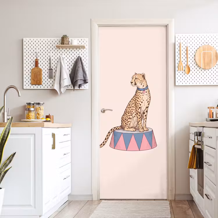 Dieren - Circus - Illustratie - Vintage - Roze deurposter klein -sfeer5