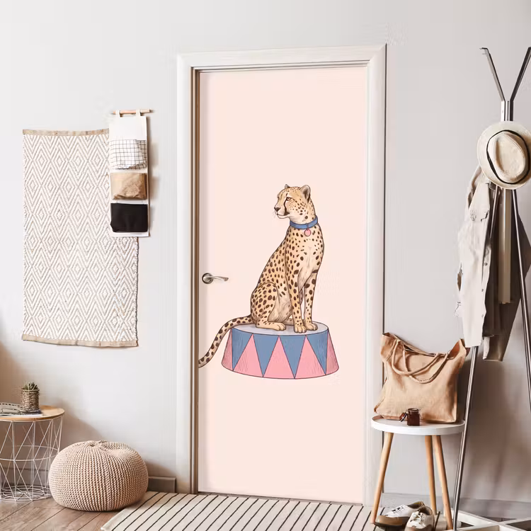 Dieren - Circus - Illustratie - Vintage - Roze deurposter klein -sfeer6