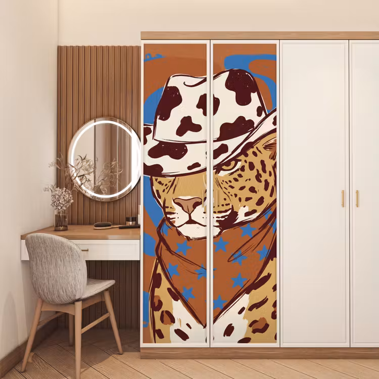Dieren - Cowboyhoed - Modern - Illustratie - Bruin deurposter klein -sfeer3