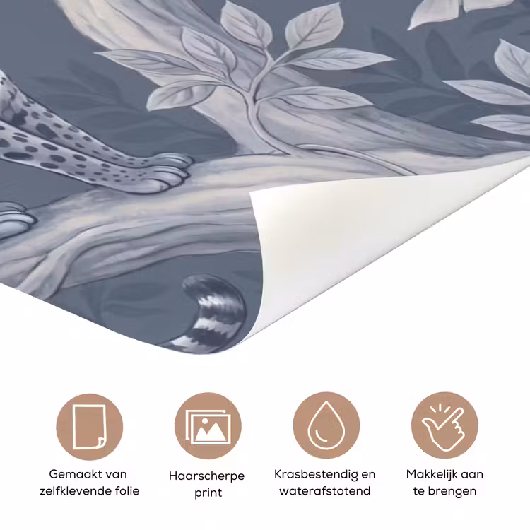 Dieren - Jungle - Illustratie - Bomen - Blauw deurposter klein -closeup_NL