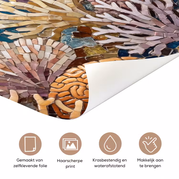 Dieren - Mozaïek - Oceaan - Koraal - Blauw deurposter klein -closeup_NL