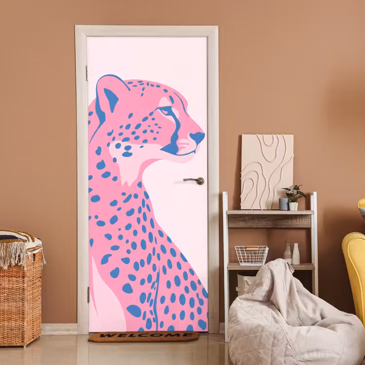 Dieren - Profiel - Abstract - Roze - Blauw deurposter klein -sfeer1