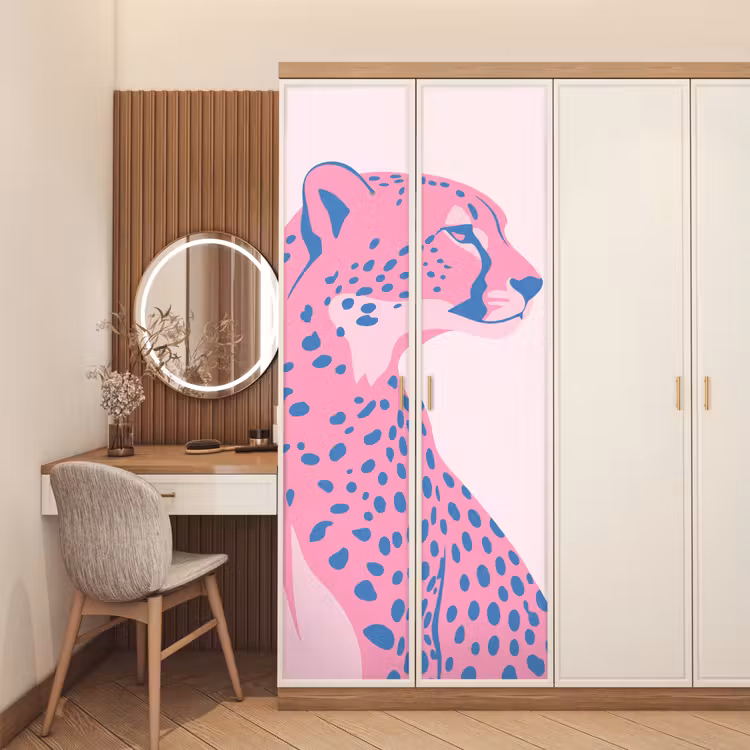 Dieren - Profiel - Abstract - Roze - Blauw deurposter klein -sfeer3