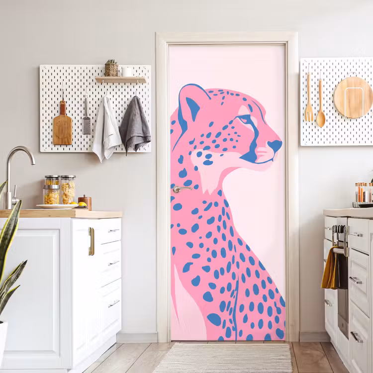 Dieren - Profiel - Abstract - Roze - Blauw deurposter klein -sfeer5