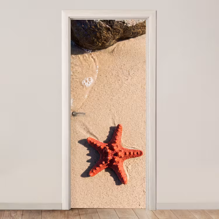Dieren - Strand - Zee - Natuur - Rood deurposter klein -3d_beige