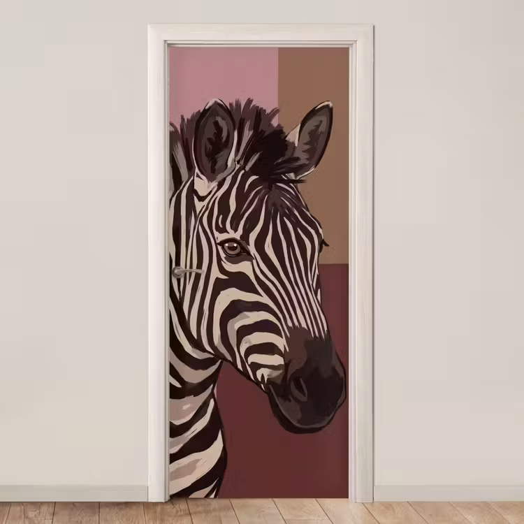Dieren - Zebrahoofd - Wildlife - Modern - Bruin deurposter klein -3d_beige