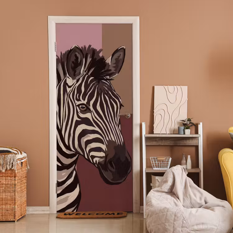 Dieren - Zebrahoofd - Wildlife - Modern - Bruin deurposter klein -sfeer1
