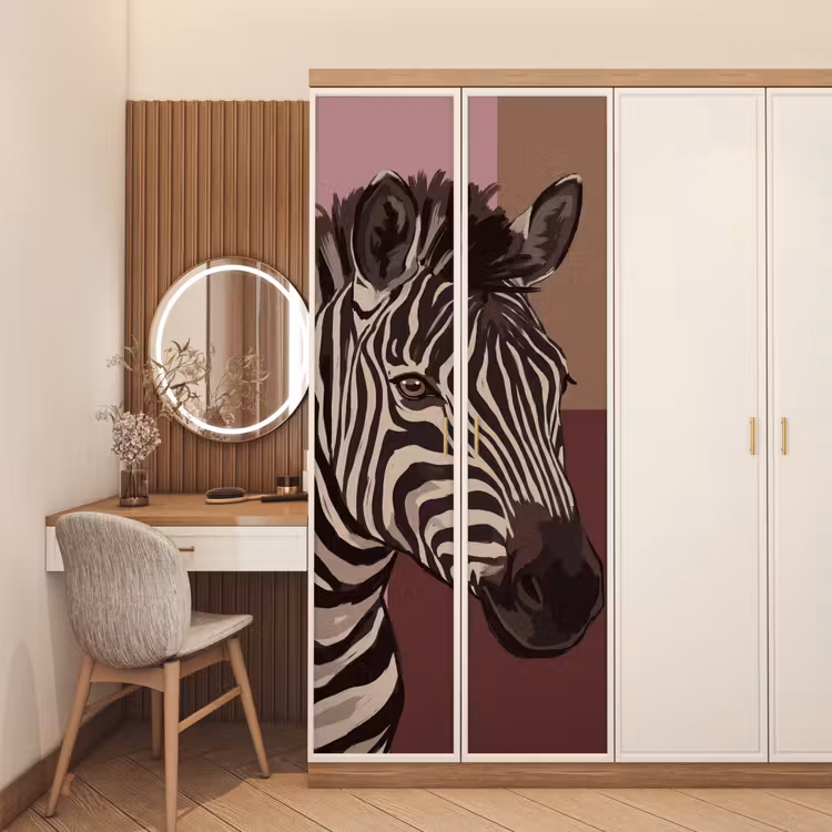 Dieren - Zebrahoofd - Wildlife - Modern - Bruin deurposter klein -sfeer3