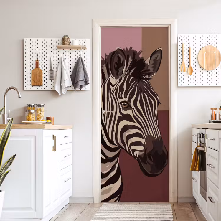Dieren - Zebrahoofd - Wildlife - Modern - Bruin deurposter klein -sfeer5