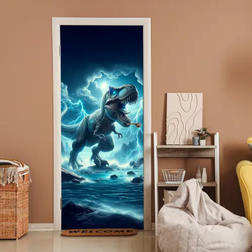 Dino - Blauw - Jongens deurposter klein -sfeer1