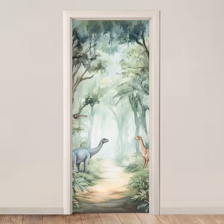 Dino - Jungle - Dinosaurus - Groen deurposter klein -3d_beige