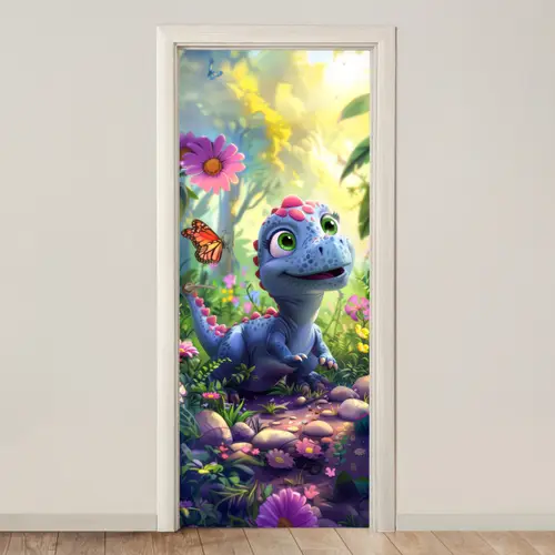 Dino - Paars - Baby - Dinosaurus deurposter klein -3d_beige