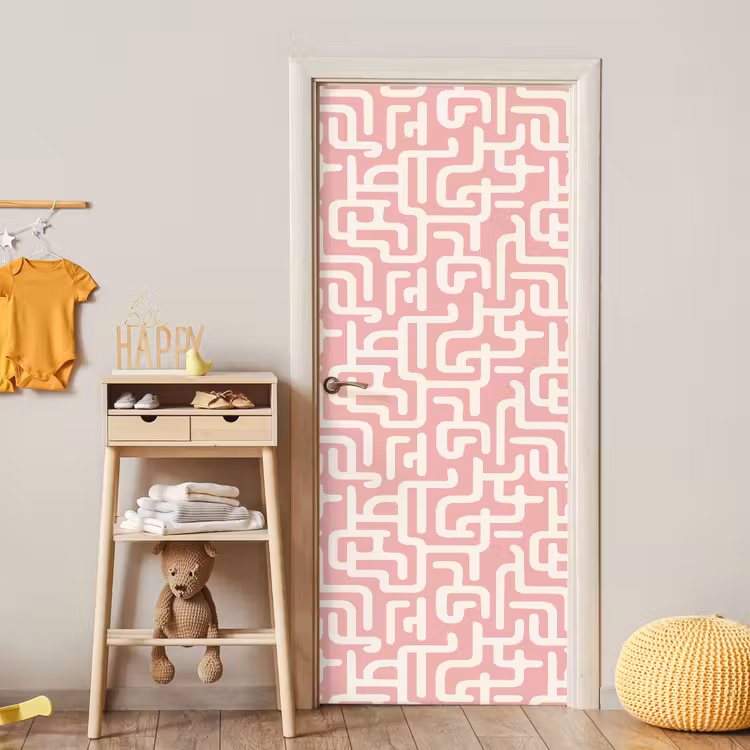 Doolhofpatroon - Roze - Wit - Abstract deurposter klein 289 -sfeer4