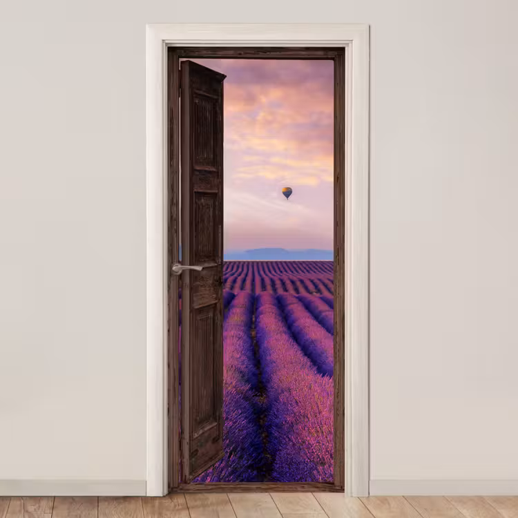 Doorkijk - Lavendel - Bloemen - Paars deurposter klein -3d_beige