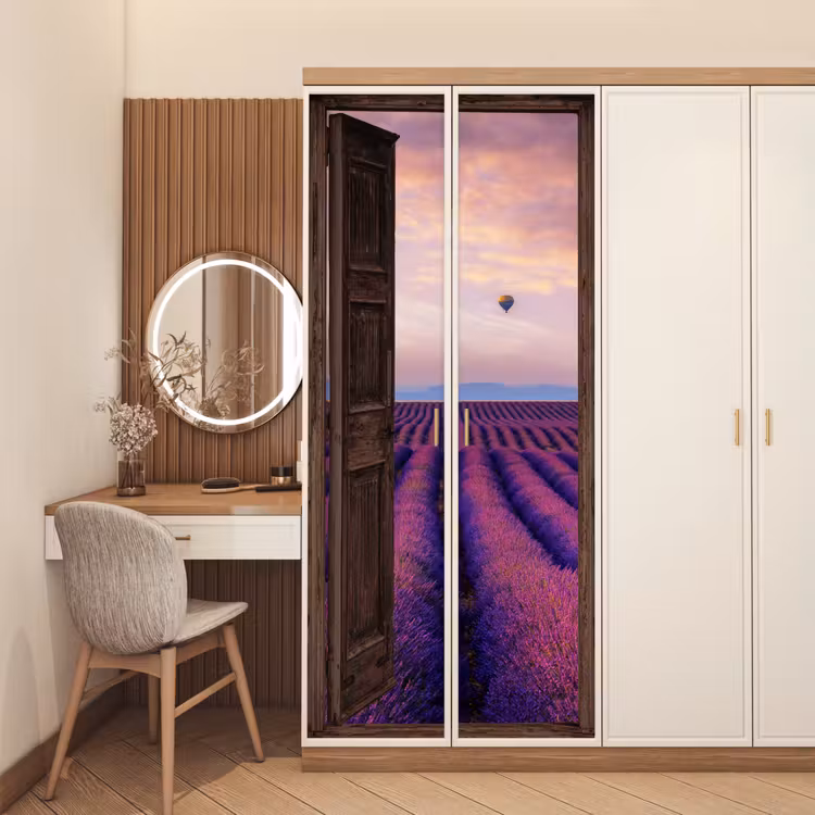Doorkijk - Lavendel - Bloemen - Paars deurposter klein -sfeer3