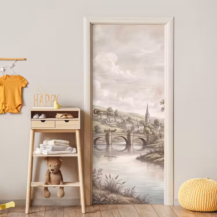 Dorp - Brug - Uitzicht - Groen deurposter klein -sfeer4