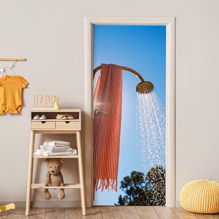 Douche - Water - Zomer - Blauw deurposter klein -sfeer4