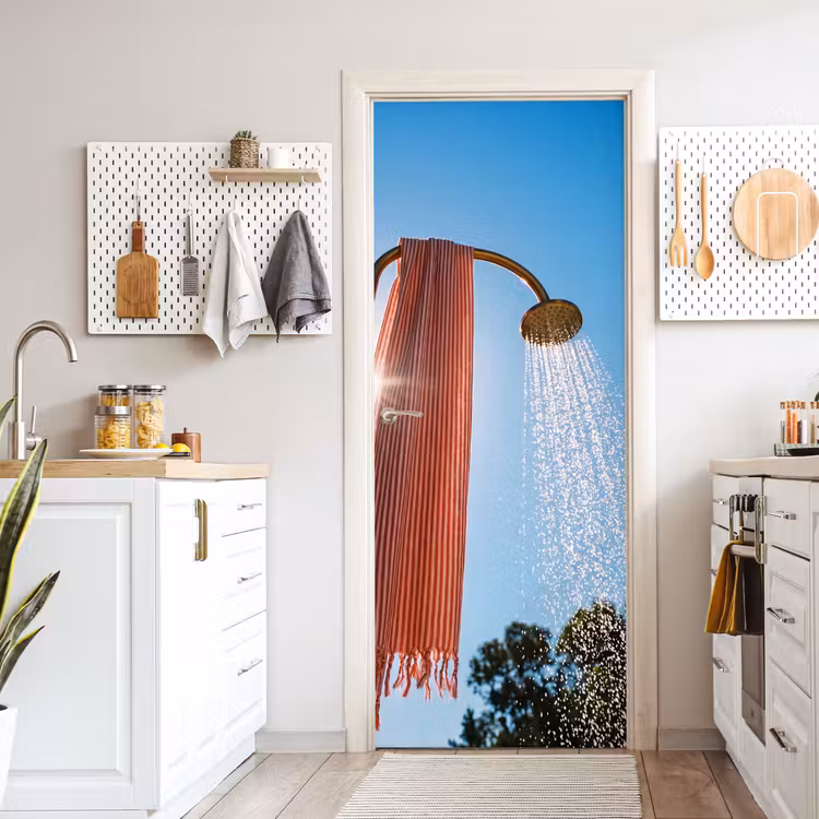 Douche - Water - Zomer - Blauw deurposter klein -sfeer5