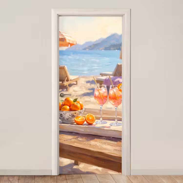 Drank - Glazen - Strand - Zomer - Oranje deurposter klein -3d_beige